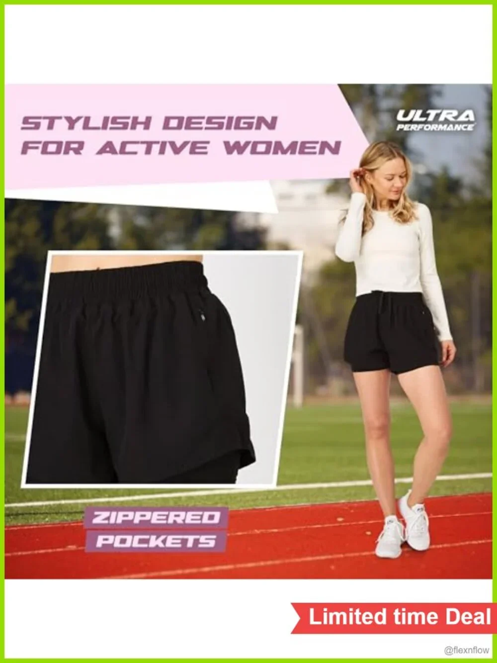 2 Pack Women's Workout Shorts with Compression Liner & Phone Pocket in Nylon